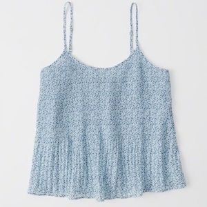 A&F Light Blue Cami Top Floral Pleated XS Cute